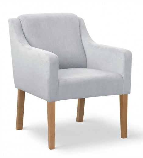 Fauteuil fixe tapissé de tissu et pieds en bois Velours Milo Argent / Chêne, l68xA66xH85 cm