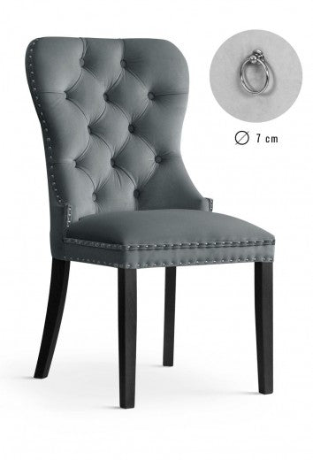 Chaise rembourrée avec tissu et pieds en bois Madame Velvet Gris / Noir, l51xA63xH99 cm