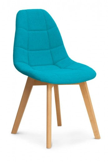 Chaise rembourrée en tissu avec pieds en bois Westa Bleu / Hêtre, l49xA52xH83 cm