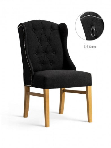 Chaise rembourrée en tissu, avec pieds en bois Royal Noir / Oak, l55xA74xH105 cm