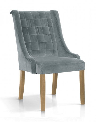 Chaise rembourrée en tissu, avec pieds en bois Prince Velours Gris / Chêne, l55xA70xH105 cm