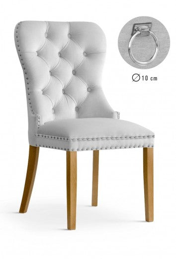 Chaise rembourrée avec tissu et pieds en bois Madame II Velours Argent / Chêne, l51xA63xH99 cm