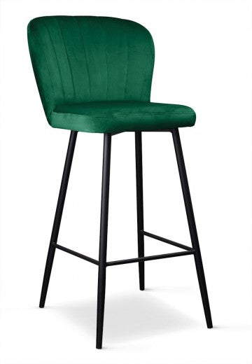 Tabouret de bar rembourré en tissu, avec pieds en métal Shelly Vert / Noir, l50xA53xH106 cm
