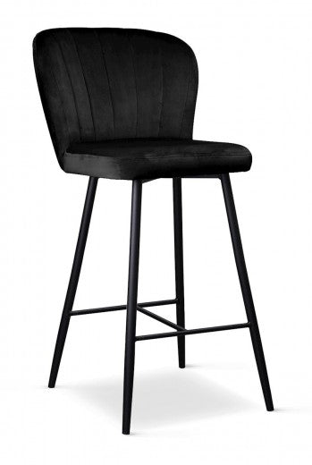 Tabouret de bar rembourré en tissu, avec pieds en métal Shelly Small Noir, l50xA53xH96 cm