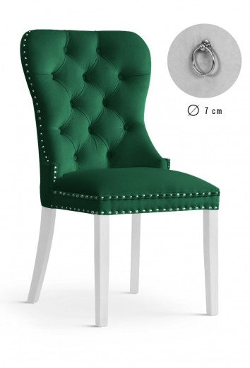 Chaise rembourrée avec tissu et pieds en bois Madame Velvet Vert / Blanc, l51xA63xH99 cm