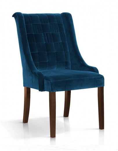 Chaise rembourrée en tissu, avec pieds en bois Prince Velvet Navy / Noyer, l55xA70xH105 cm
