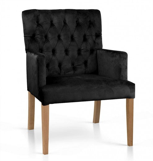 Fauteuil fixe tapissé de tissu, avec pieds en bois Zara Noir / Chêne, l60xA66xH85 cm