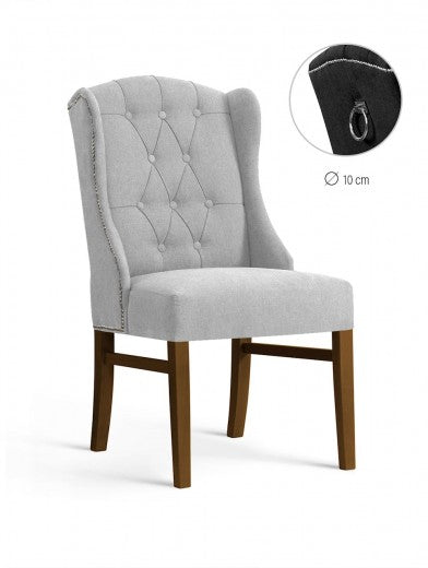 Chaise rembourrée en tissu avec pieds en bois Royal Light Gris / Noyer, l55xA74xH105 cm