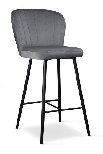 Tabouret de bar rembourré en tissu, avec pieds en métal Shelly Small Gris / Noir, l50xA53xH96 cm