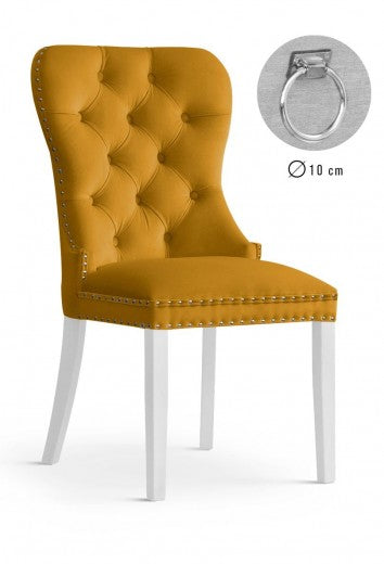 Chaise rembourrée avec tissu et pieds en bois Madame II Velours Moutarde / Blanc, l51xA63xH99 cm