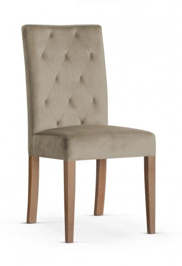 Chaise rembourrée avec tissu et pieds en bois Velours Orlando Beige / Chêne, l46xA60xH97 cm
