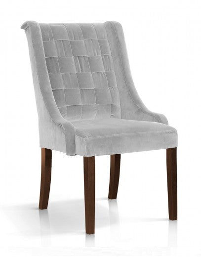 Chaise rembourrée en tissu, avec pieds en bois Prince Velvet d'argent / Noyer, l55xA70xH105 cm