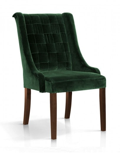 Chaise rembourrée en tissu, avec pieds en bois Prince Velvet Vert / Noyer, l55xA70xH105 cm