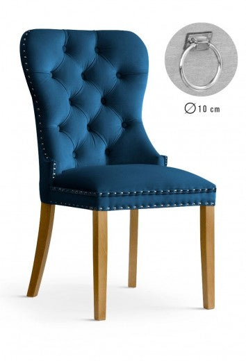 Chaise rembourrée avec tissu et pieds en bois Madame II Velours Marine / Chêne, l51xA63xH99 cm