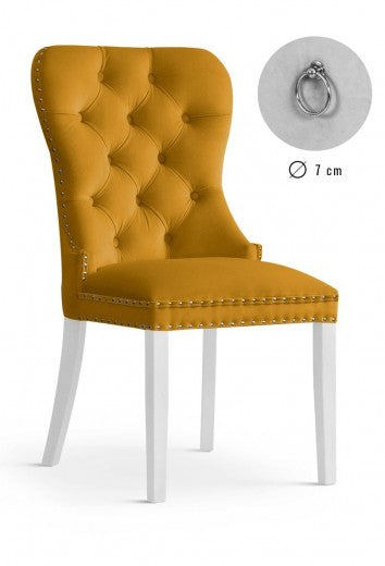 Chaise rembourrée avec tissu et pieds en bois Madame Velvet Mustariu / Blanc, l51xA63xH99 cm