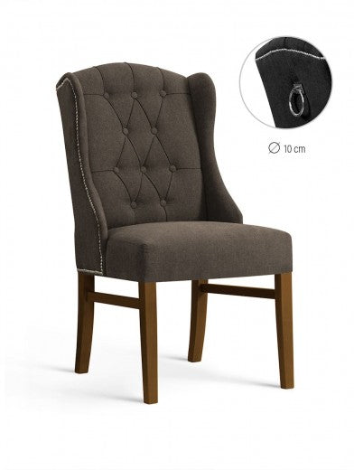 Chaise rembourrée en tissu, avec pieds en bois Royal Brun / Noyer, l55xA74xH105 cm