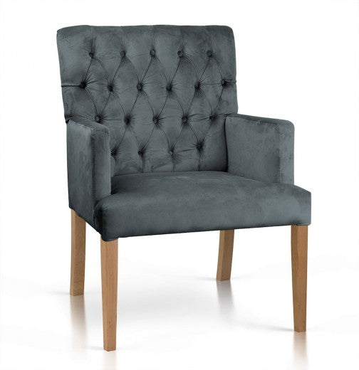 Fauteuil fixe tapissé de tissu, avec pieds en bois Zara Gris / Chêne, l60xA66xH85 cm