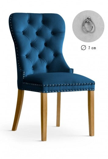 Chaise rembourrée avec tissu et pieds en bois Madame Velvet Marine / Chêne, l51xA63xH99 cm
