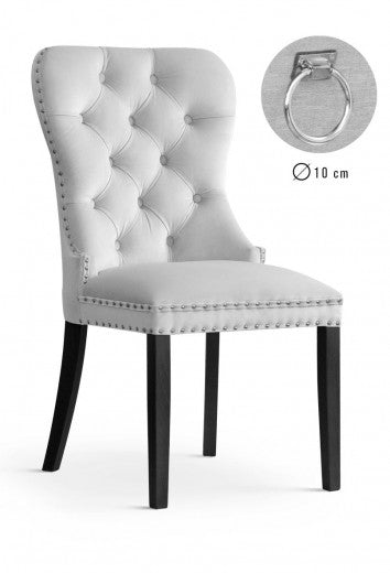 Chaise rembourrée avec tissu et pieds en bois Madame II Velours Argent / Noir, l51xA63xH99 cm