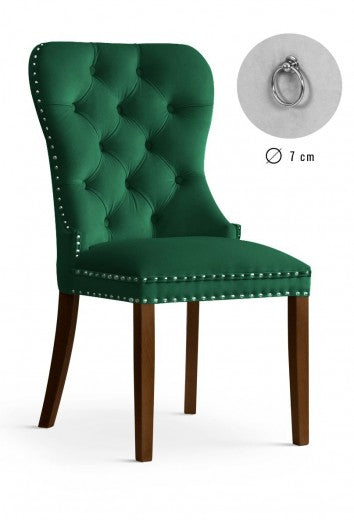 Chaise rembourrée avec tissu et pieds en bois Madame Velvet Vert / Noyer, l51xA63xH99 cm