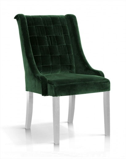 Chaise rembourrée en tissu, avec pieds en bois Prince Velvet Vert / Blanc, l55xA70xH105 cm