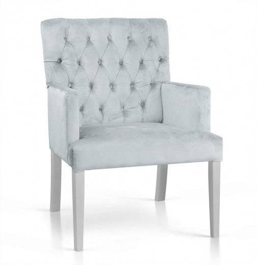 Fauteuil fixe tapissé de tissu, avec pieds en bois Zara Argent / Blanc, l60xA66xH85 cm