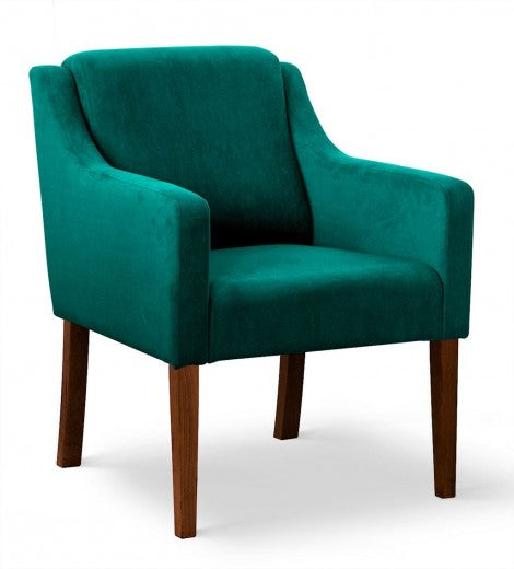 Fauteuil fixe tapissé de tissu et pieds en bois Milo Velours Turquoise / Noyer, l68xA66xH85 cm