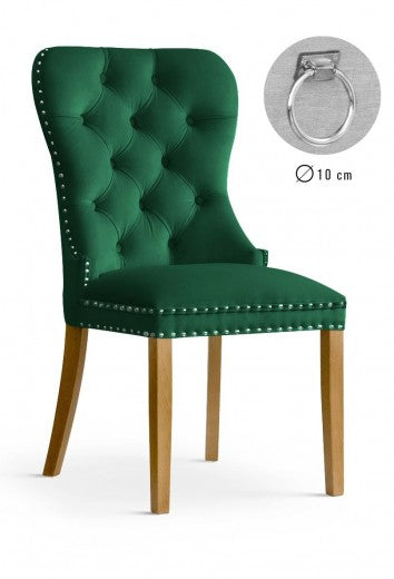 Chaise rembourrée avec tissu et pieds en bois Madame II Velours Vert / Chêne, l51xA63xH99 cm