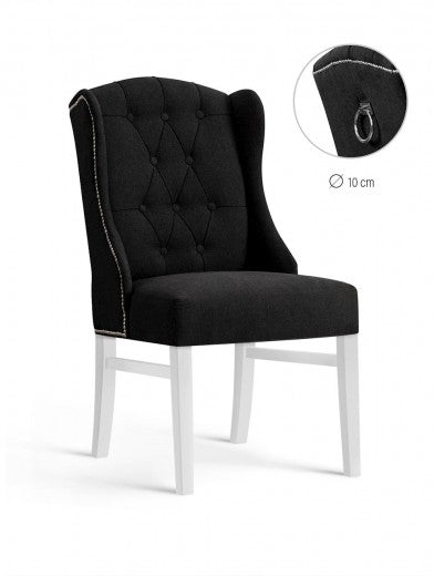 Chaise rembourrée en tissu, avec pieds en bois Royal Noir / Blanc, l55xA74xH105 cm