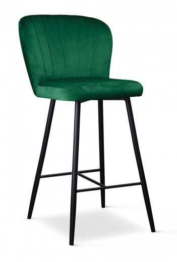 Tabouret de bar rembourré en tissu, avec pieds en métal Shelly Small Vert / Noir, l50xA53xH96 cm
