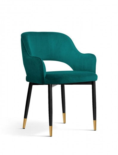 Chaise rembourrée avec tissu et pieds en métal Mercy Velvet Turquoise / Noir / Or, l53xA60xH79 cm