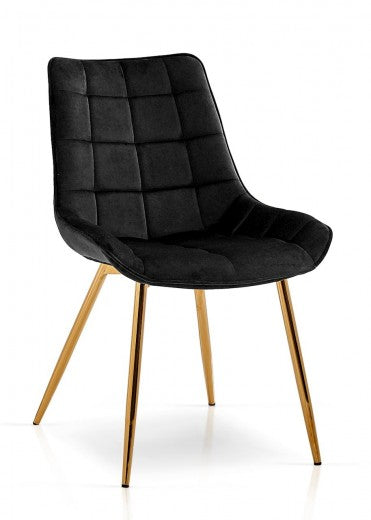 Chaise rembourrée en tissu, avec pieds en métal Velours Kair Noir / Or, l53xA62xH84 cm