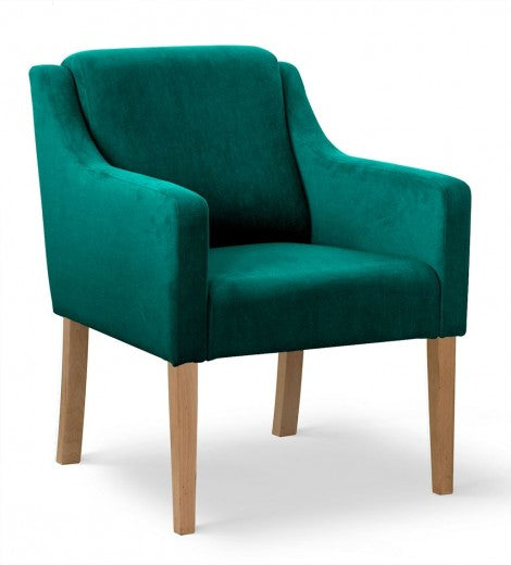 Fauteuil fixe tapissé de tissu et pieds en bois Milo Velours Turquoise / Chêne, l68xA66xH85 cm