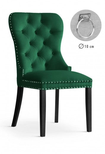 Chaise rembourrée avec tissu et pieds en bois Madame II Velours Vert / Noir, l51xA63xH99 cm