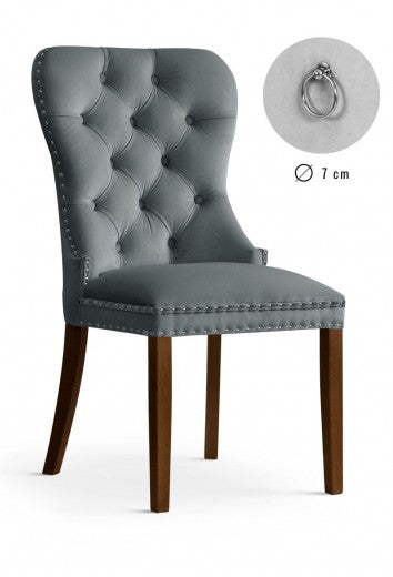 Chaise rembourrée avec tissu et pieds en bois Madame Velours Gris / Noyer, l51xA63xH99 cm