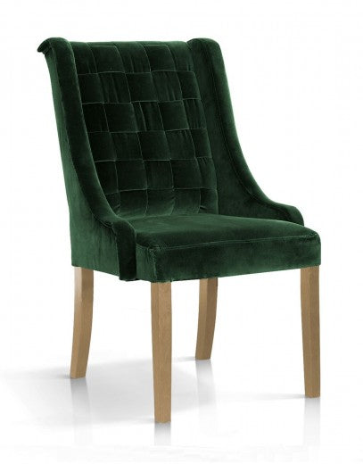 Chaise rembourrée en tissu, avec pieds en bois Prince Velvet Vert / Chêne, l55xA70xH105 cm
