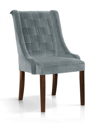 Chaise rembourrée en tissu, avec pieds en bois Prince Velours Gris / Noyer, l55xA70xH105 cm