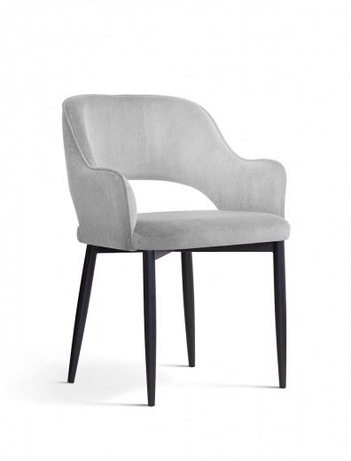 Chaise rembourrée avec pieds en tissu et métal Mercy Velvet Argent / Noir, l53xA60xH79 cm