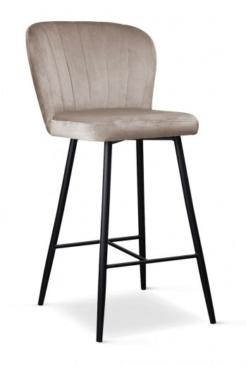 Tabouret de bar rembourré en tissu, avec pieds en métal Shelly Small Beige / Noir, l50xA53xH96 cm