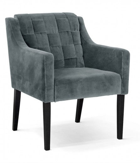 Fauteuil fixe tapissé de tissu et pieds en bois Trevor Velours Gris / Noir, l68xA66xH85 cm