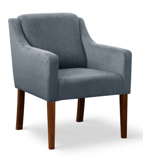 Fauteuil fixe tapissé de tissu et pieds en bois Velours Milo Gris / Noyer, l68xA66xH85 cm