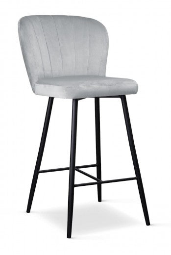 Tabouret de bar rembourré en tissu, avec pieds en métal Shelly Small Argent / Noir, l50xA53xH96 cm