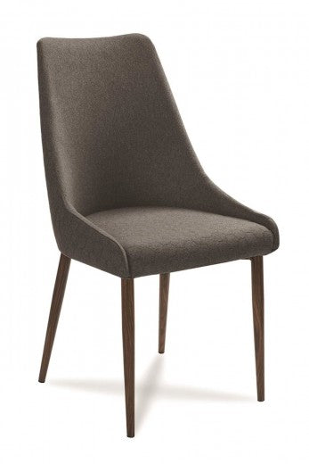 Chaise rembourrée en tissu, avec pieds en bois Olivier Gris Foncé / Noyer, l48xA55xH99 cm