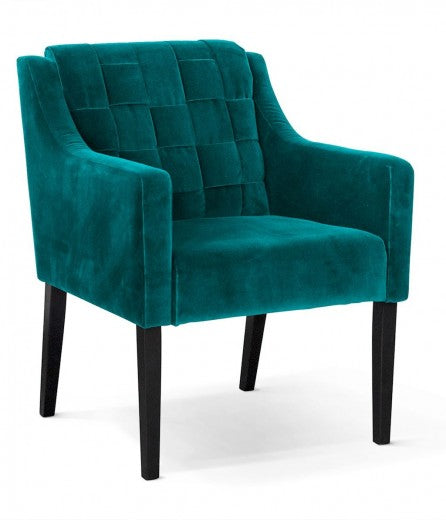 Fauteuil fixe tapissé de tissu et pieds en bois Trevor Velvet Turquoise / Noir, l68xA66xH85 cm