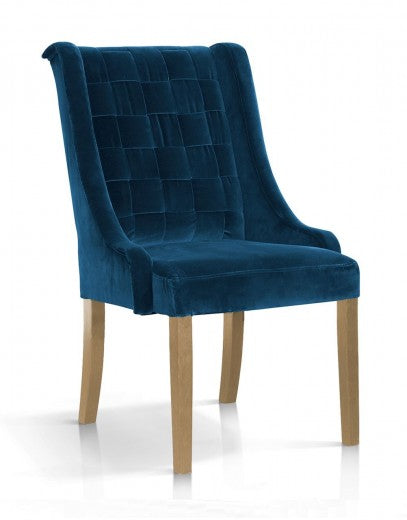 Chaise rembourrée en tissu, avec pieds en bois Prince Velvet Navy / Chêne, l55xA70xH105 cm
