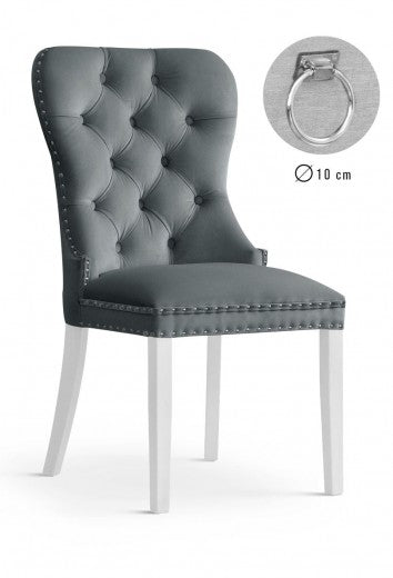 Chaise rembourrée avec tissu et pieds en bois Madame II Velours Gris / Blanc, l51xA63xH99 cm