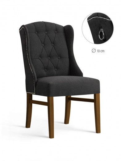 Chaise rembourrée en tissu avec pieds en bois Royal Graphite / Noyer, l55xA74xH105 cm