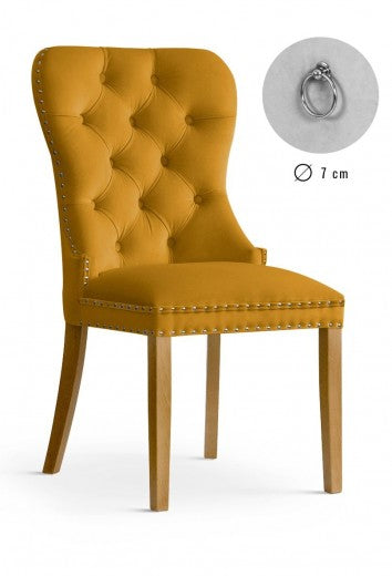 Chaise rembourrée avec tissu et pieds en bois Madame Velvet Moutarde / Chêne, l51xA63xH99 cm
