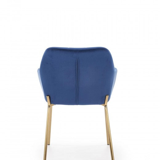 Chaise rembourrée en tissu, avec pieds en métal K306 Velours Bleu Foncé / Or, l58xA57xH80 cm