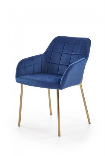 Chaise rembourrée en tissu, avec pieds en métal K306 Velours Bleu Foncé / Or, l58xA57xH80 cm